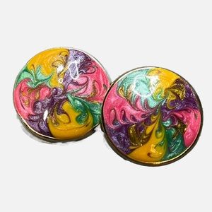 Vintage 1980s pierced earrings multicolored gold toned Halloween costume